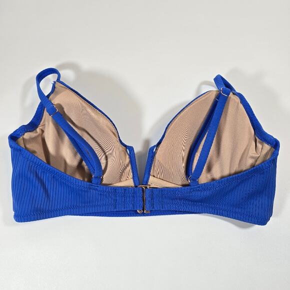 M Shade & Shore Blue V Ribbed Swim Top Bra Womens Size 36D Boning Removable Pads - Picture 4 of 10